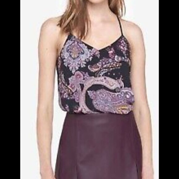 Express Barcelona Black Paisley Boho Reversible Tank Top - Picture 1 of 8